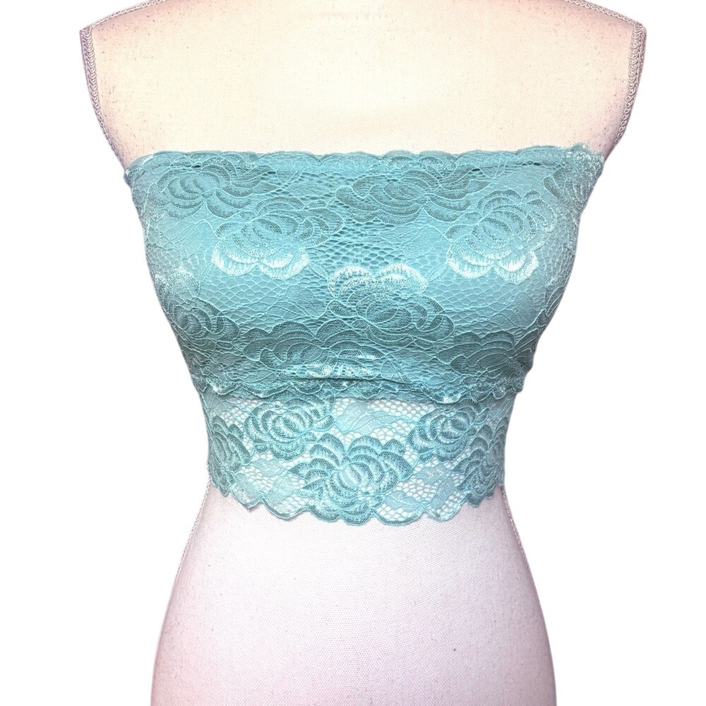 Itzon‎ Light Turquoise Bandeau Strapless Lace Bra Top Women One Size